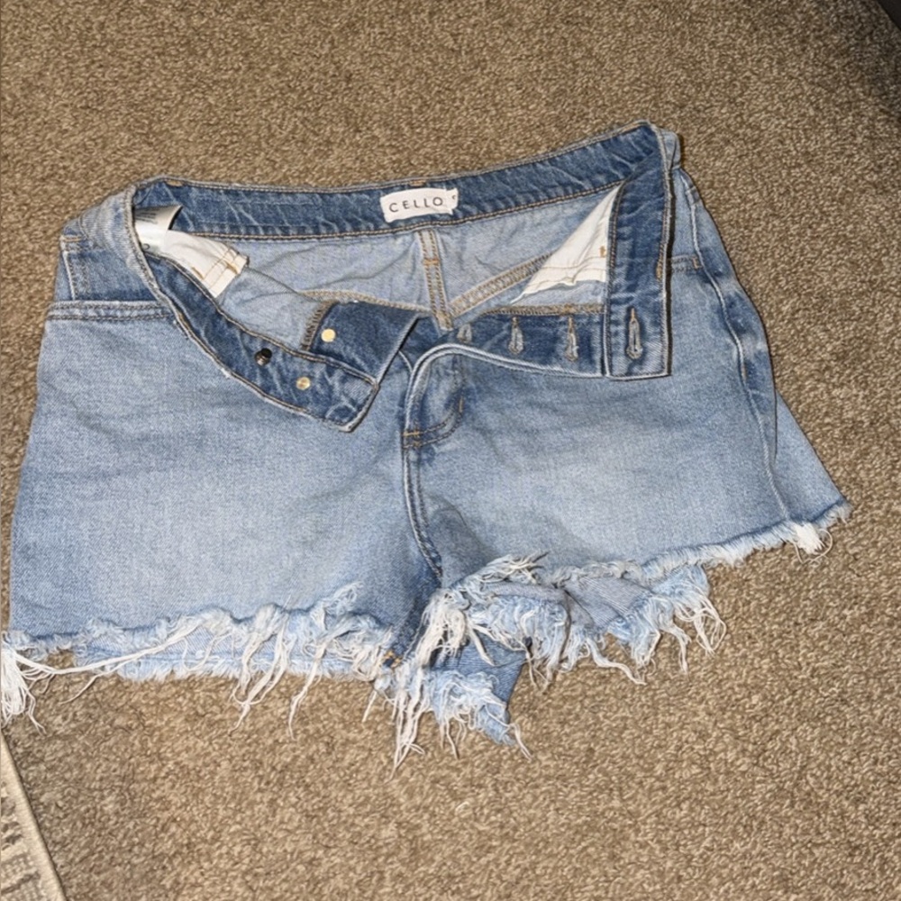 Cello Light Blue Frayed Hem Denim Shorts